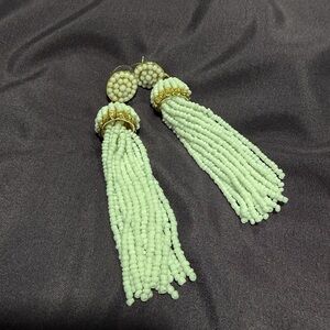 White Beaded Tassel Earrings